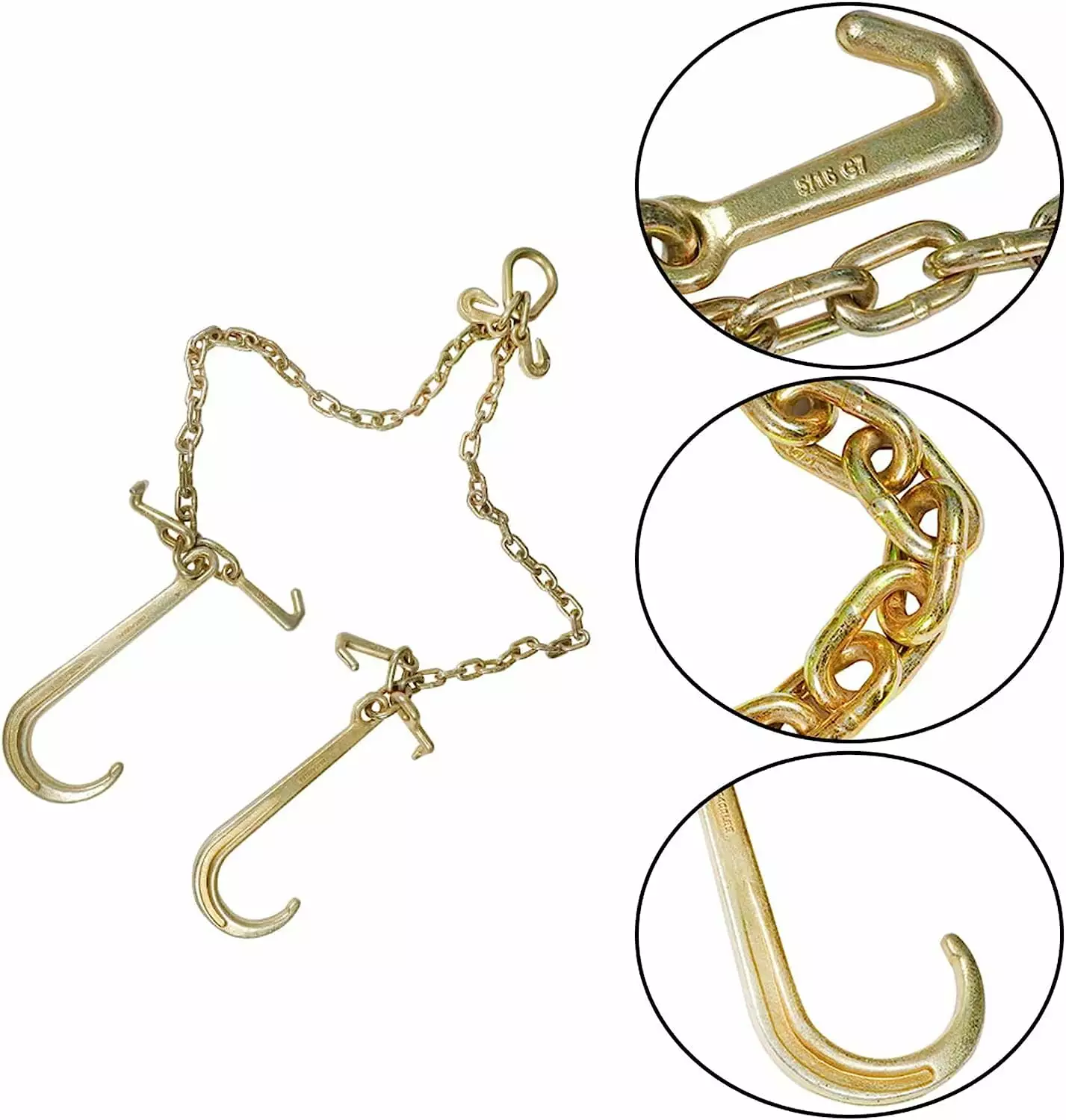 (4 Pack) 3/8 Grab Hook w/ 18 Chain Anchor 4 Delta Ring Tow Wrecker Hauling Tiedown