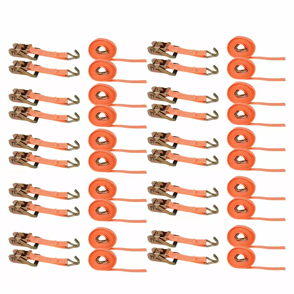 munirater 1.5 ?? 15' Heavy Duty Ratchet Tie Down Straps J Hooks Orange 4000 LBS 20 Pack